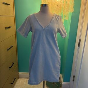 Current/Elliott Short-Sleeve V-Neck Denim Mini Dress